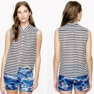 J. Crew Blue White Striped Button Down Shirt Sleeveless Collared Blouse Size 4
